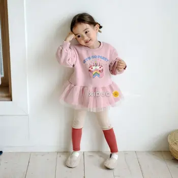 Los niños de la Falda para Niñas Otoño Invierno de Corea del Estilo de Rosas Vestidos de las Niñas de Flores de Parte Dulce Princesa Vestido de Bebé Niños Niñas Nacimiento