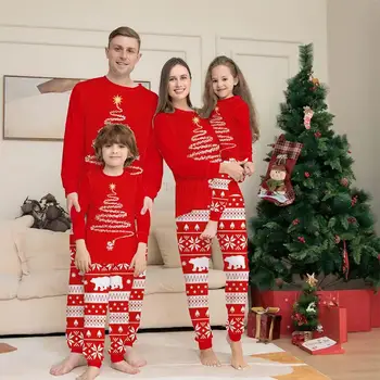 Las parejas de Navidad de la Familia de Coincidencia de Pijama Conjunto Rojo de la Santa Madre de los Niños Coincidencia de Trajes de Navidad Pijama Conjunto de Ropa para la Familia