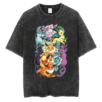 2023 Hombres Lava Negra Camiseta Hip Hop Camiseta De Verano Japonés De Anime De Pokemon Charizard Gráfico Harajuku Camiseta De Algodón Tops Camisetas