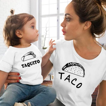 Taco y el Taquito de la Familia de Coincidencia de la Mamá y la Hija de Camisetas Madre y Me Camisa de Verano Casual de la Mamá y el Bebé Coincidencia Tee Trajes