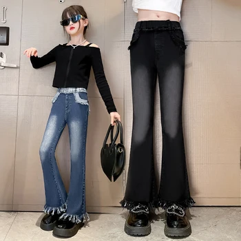 Jeans Para Niña Flare Jeans Niños Niñas Casual Estilo del Dril de algodón Pantalones de 2023 Primavera Otoño Ropa coreana de la Moda de Pantalones para 5-16 Años