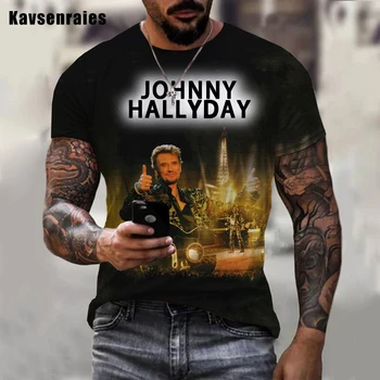2023 Nuevo Cantante Johnny Hallyday Impreso en 3D T-shirt Hombres, Mujeres y Rock de Moda Casual Ropa de Hip Hop Harajuku Camiseta Tops