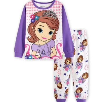 Dibujos animados de Disney de la Princesa Elsa Anna Sophia Niños Conjuntos de Pijamas de Algodón de Mangas largas camiseta + Pantalones Niñas Otoño de ropa de dormir SA1390