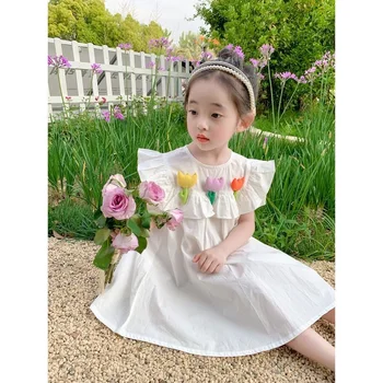 Verano Floral Blanco Vestido De Lolita Niño Niñas Casual Vestido Midi Niños Vestidos Para Adolescentes De Parte De La Princesa Vestido