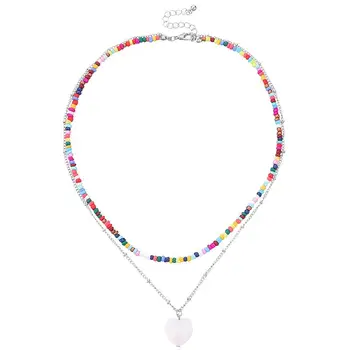 1pc Estilo Bohemio de Doble Capa Collar de Diseño de la Cáscara del Corazón de la Cadena Collar de la Perla Collar De Mujer Accesorios de la Joyería
