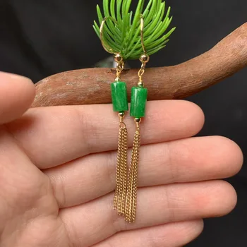 Jade Verde Cilindro Pendientes Amuletos De La Joyería 925 De Plata Naturales Perlas De Las Mujeres De Lujo De Diseño Encanto Regalo De La Piedra Preciosa De La Moda Esmeralda