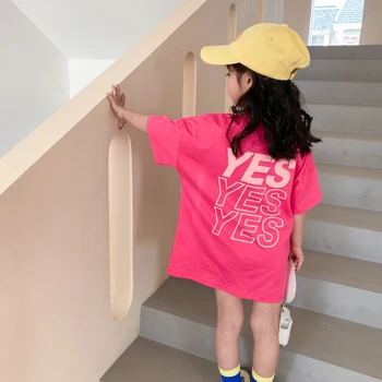 Las niñas T-shirt de la Falda, con Largas Mangas Cortas Blusas de Grasa de Verano coreano Niñas Tops Oversize de Manga Larga de Niño T Camisa de Vestir de los Niños