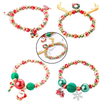 Santa muñeco de Nieve de la Pulsera de Perlas de colores de la Pulsera con Colgante de Perla Colores Mezclados para Regalo de Navidad de los Adultos a los Niños