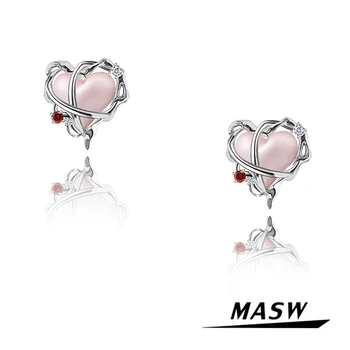 MASW Original Diseño de Corazón de color Rosa Pendientes de Altos de san Valentín de Regalo de Alta Calidad de Cobre Amor Aretes Para las Mujeres de la Joyería