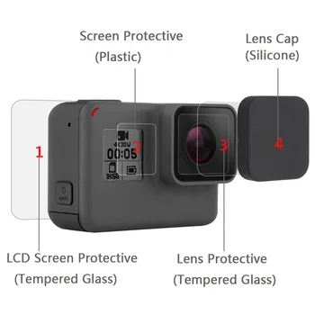 Nuevo Vidrio Templado Protector de la Cubierta del Caso Para Go Pro Gopro Hero 5 6 7 Hero5 Hero6 Hero7 Lente de la Cámara Tapa de la Pantalla LCD de Protección Film
