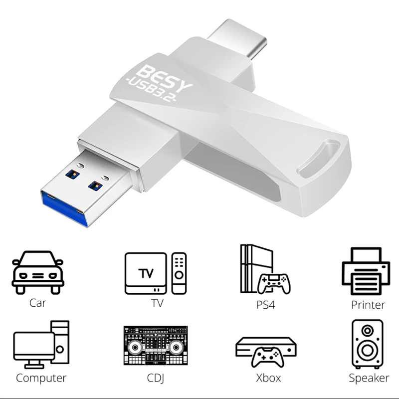 2 en 1 USB OTG-C Flash de la Pluma de Metal de la Unidad de Memoria Stick Usb 3.0, Disco flash de 128GB 256G 512G USB3.0 Dual C Pendrive envío gratis - 2