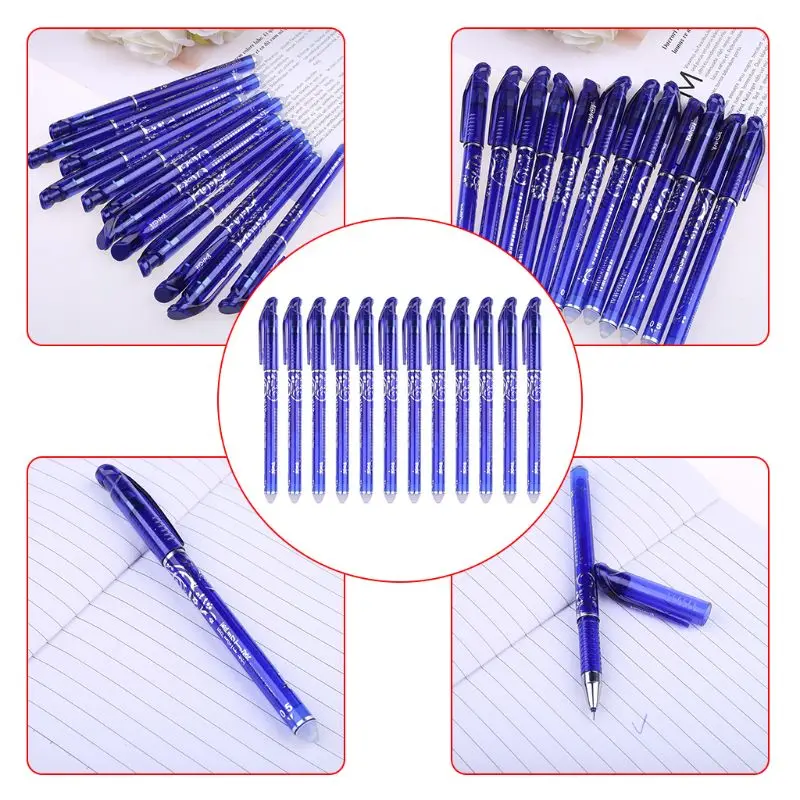 12 Pcs Punto Fino Tinta Azul Bolígrafo Papelería de 0,5 mm de Lujo Borrable Bolígrafo de Gel - 2