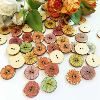 50Pcs/Pack Mixto de flores Botones de Decoración, Adornos, Tarjetas para las Manualidades de Scrapbooking botón de madera
