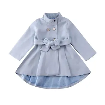 1-5Y niño de Niño Niña Abrigo Otoño Invierno Cálido Cazadora Arco Outwear Abrigo Impermeable traje para la nieve Azul Sólido