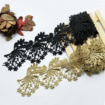 3Yard/Lote de la Moda de la Ropa de la tela de encaje coser de oro con adornos de encaje bordado de flores vestido de la falda dobladillo de BRICOLAJE 10 cm de ancho accesorios