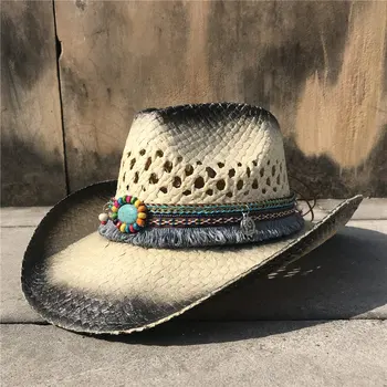 Las Mujeres De La Moda Hueco Occidental Sombrero De Vaquero De Verano De La Señora Navegante Sombrero De Hombre De Sombrero Hecho De La Borla Sunbonnet Sombrero Para El Sol