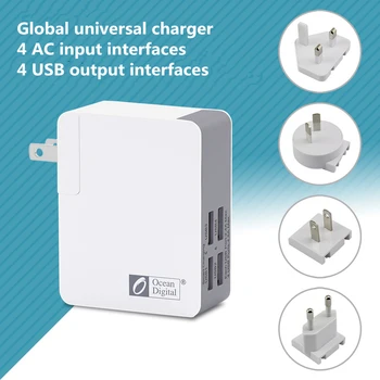 4 USB múltiples enchufe de CA combinación cargadores de viaje adecuado para múltiples países de todo el mundo Con microchip protección