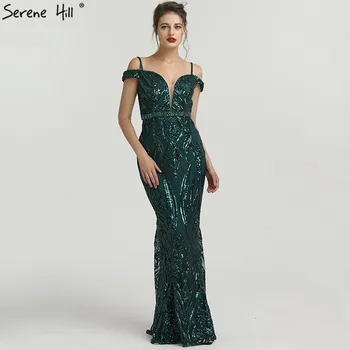 Verde de Cuello de Barco de Sirena Sexy Vestidos de Noche 2023 Sirena vestido de Lentejuelas de Diamante de Moda Elegante Vestido de Noche Foto Real LA6582
