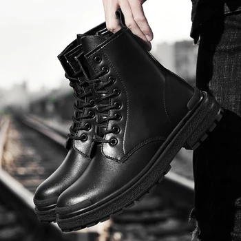 Negro Caliente de Invierno de los Hombres Botas de Cuero Genuino Botas de Tobillo de Lujo de Hombre Zapatos de Moda Casual Militar Táctico de Piel Botas de Nieve para los Hombres