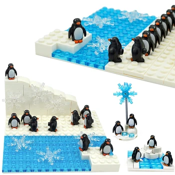 MOC de la Ciudad de Bloques de Construcción Animal Pingüinos Accesorios de Copo de nieve del Glaciar Clásico de Ladrillos de Hielo Antártico de Nieve en el Mundo Creativo Conjunto de Juguete