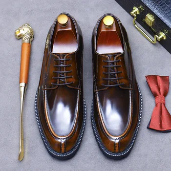 Italiano hecho a Mano de los Hombres Zapatos de Vestir de Cuero Genuino Negro Marrón Retro de Negocios de la Boda Zapatos Formales Para los Hombres 2023 Nuevo