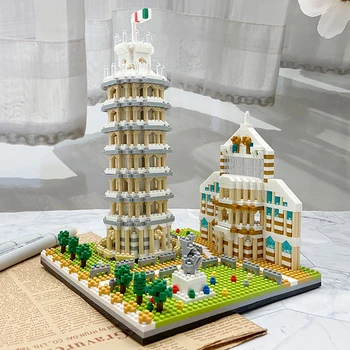 Juguete para los Niños de la Torre Inclinada de Pisa Estatua de Jardín de Árboles Modelo 3D de BRICOLAJE Diamante Bloques de Ladrillos de la Construcción de la Arquitectura Mundial
