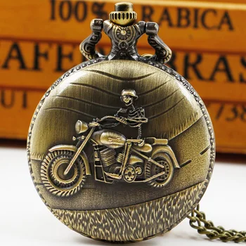 Bronce Antiguo Cráneo de Caballo de la Motocicleta Reloj de Bolsillo de Cuarzo de las Mujeres Collar de Cadena de Rtero relojes de bolsillo regalos Dropshipping