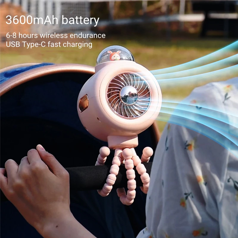Los recién Llegados USB Recargable 3600mAh Batería Seguro Cochecito de Bebé Ventilador sin bisturí Mano Portátil Ventilador Plegable Mesa de Refrigerador de Aire del Ventilador - 3