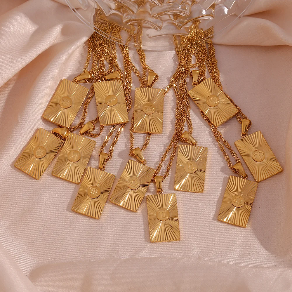 12 Constelación del Collar para las Mujeres Femeninas Simple Elegante de Metal Brillante Textura de la Joyería del Acero Inoxidable de la Plaza de la Etiqueta Colgante Gargantilla - 3