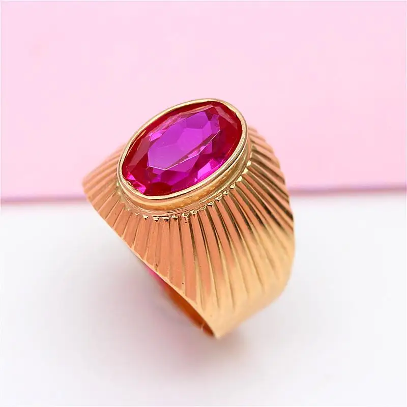 585 púrpura de oro de 14K de oro rosa de amplia versión de ruby, de tamaño variable, anillos para mujeres únicas de artesanía hermosa de lujo de la joyería de regalo - 3