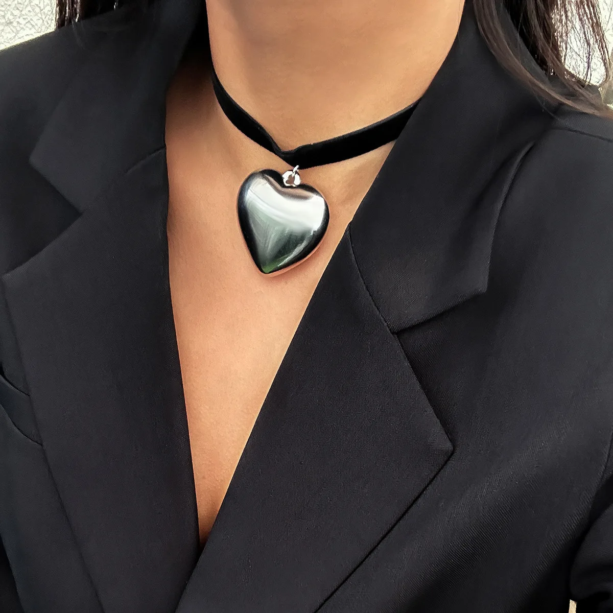 Exagerado Gran Corazón Colgante Gargantilla Collar Gótico De Terciopelo Negro Collar Para Las Mujeres Sexy Del Partido De La Joyería Accesorios De Regalo - 3