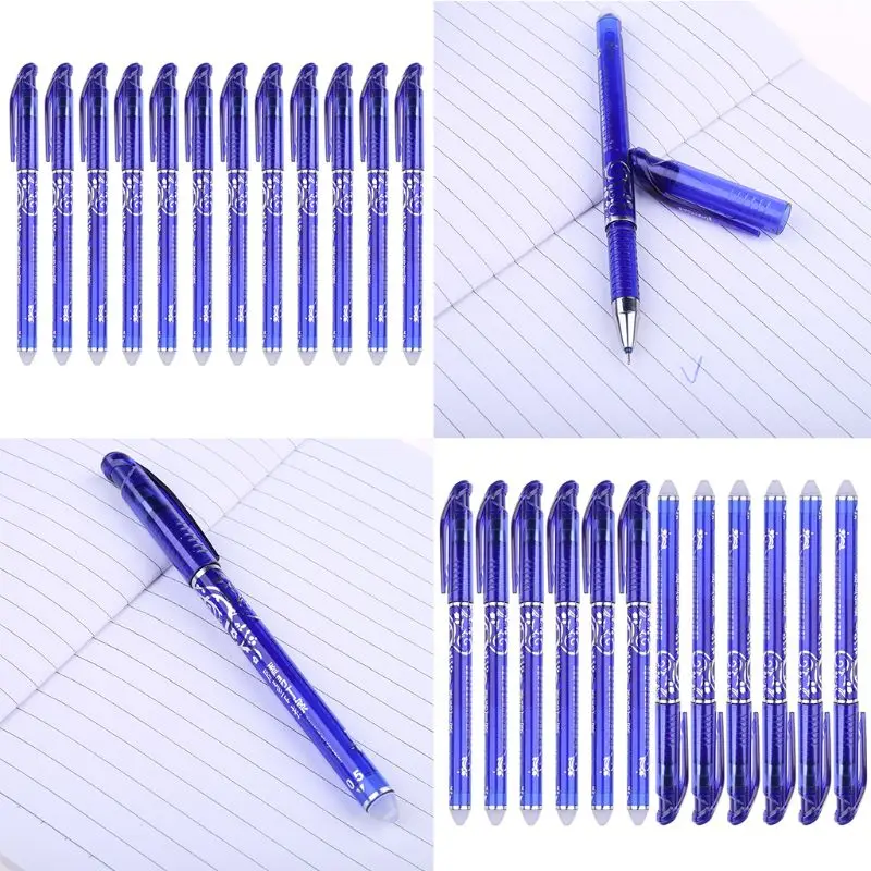 12 Pcs Punto Fino Tinta Azul Bolígrafo Papelería de 0,5 mm de Lujo Borrable Bolígrafo de Gel - 3