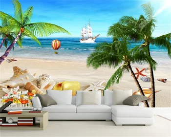 Fondo de pantalla personalizado en 3D de la isla del coco bosque fresco de mar de la playa de cielo azul y nubes blancas paisaje sala de TV fondo pared mural