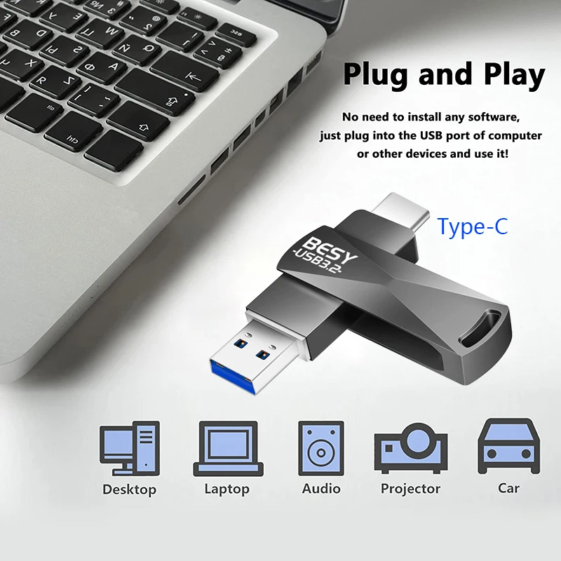 2 en 1 USB OTG-C Flash de la Pluma de Metal de la Unidad de Memoria Stick Usb 3.0, Disco flash de 128GB 256G 512G USB3.0 Dual C Pendrive envío gratis - 4
