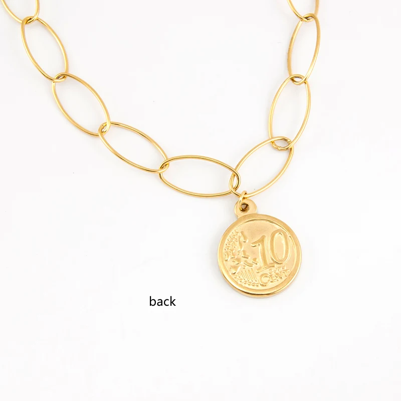 De Acero inoxidable 10x20mm Oval Único collar de las mujeres de la moneda gargantilla gran Tiempo O enlace de la cadena de plata/color oro collares de moda 2021 - 4