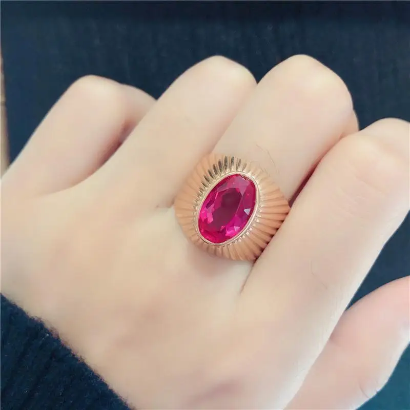 585 púrpura de oro de 14K de oro rosa de amplia versión de ruby, de tamaño variable, anillos para mujeres únicas de artesanía hermosa de lujo de la joyería de regalo - 4