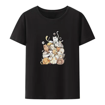 Estudiante camisetas Gatos de Impresión de la Moda Impreso Camiseta Lindo Gato Y2k Transpirable Mismo de Ocio de Estilo de Tops de las Mujeres de la Novedad de los Cómics Divertido