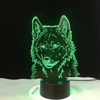 3D Animal Lobos de la Cabeza de la Lámpara de Mesa LED USB Creativo de Sueño del Bebé de la Noche de la Luz de la Mesita de Luz de la Luminaria Dormitorio Decoración de Regalos a los Niños