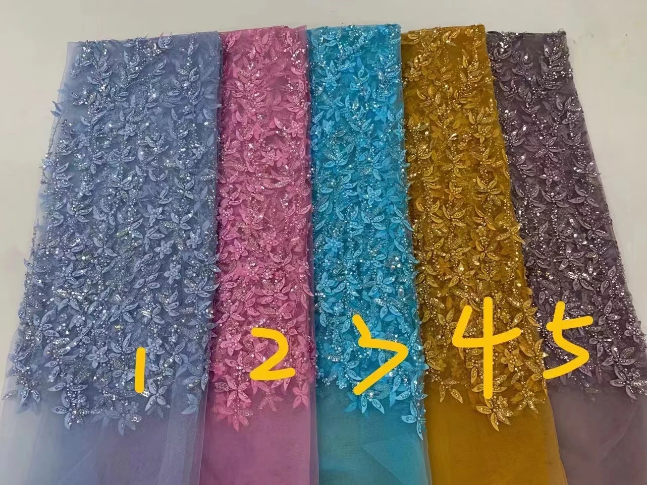 Francés nuevas cuentas de tubo de pequeño roto brillo tridimensional de flores de encaje de red de hilo, la moda de alta gama de vestido de novia vestido de tela - 5
