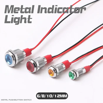 LED Indicador de Metal de la Luz 6/8/10/12 mm Con Alambre Impermeable Resaltar la Señal de Cable de Luz Interruptor 5V12V24V220V Rojo Amarillo Verde