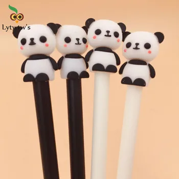 4 Piezas De Color Mezclado En Caliente De Corea Gel Nuevo Modelo Lindo De La Panda De Dibujos Animados Neutral De La Pluma De La Escuela De Suministros De Oficina Suministro De Estudiante De Tinta Negra