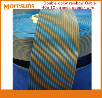 Libre de envío por EMS/DHL 50m/lot color Doble arco iris Cable 40p 12 hebras de alambre de cobre,diámetro exterior de 1.4 MM puro conector de alambre