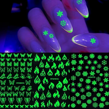 3D Luminosa Luminosa de la etiqueta Engomada del Clavo del Brillo de la Mariposa a la Llama de las Estrellas de la Luna Auto-adhesivo Pegatinas Calcomanías de Uñas Nail Art Decoraciones