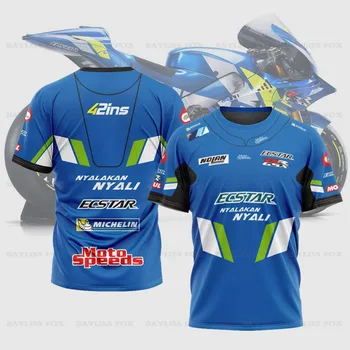Para SUZUKI GSX RR T-Shirt MOTO Knigh Equipo de Carreras a Caballo de Deporte Azul de Nuevo Sin Desvanecimiento Camisetas