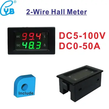 LED Digital de Voltaje Medidor de Corriente 5-100V Sensor Hall DC 0-50A DC Voltímetro Amperímetro Prueba de Avance Negativo de Corriente Medidor de Voltios Amperios