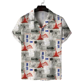 2023 Nueva Camisa Hawaiana Hombres 3d Carta Impresa Camisa de los Hombres de Vacaciones en la Playa Tops de Manga Corta Camiseta de los Hombres de la Ropa