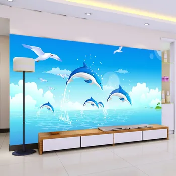 beibehang Personalizadas en 3D, animales marinos, delfines mundo submarino fondo de papel tapiz de la pared del dormitorio de dibujos animados de los niños de la sala de fondo de pantalla