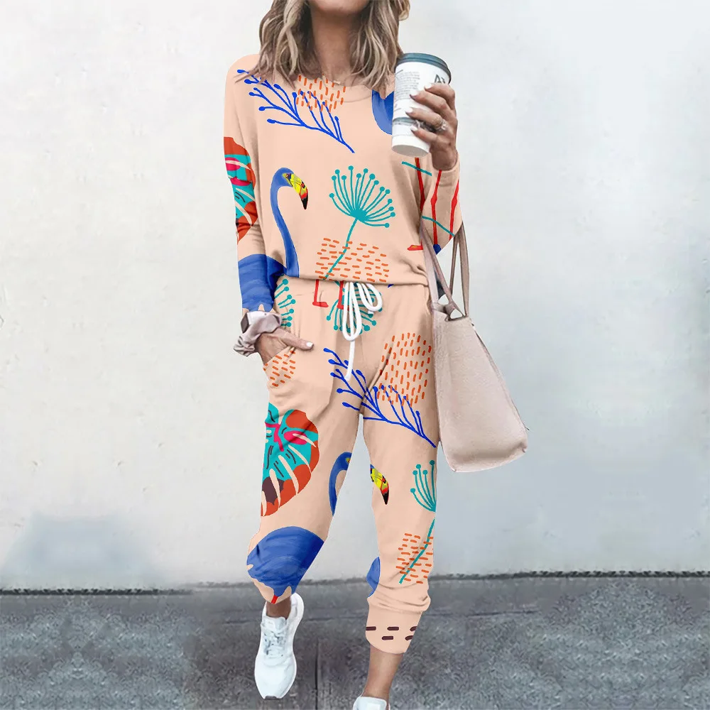Las mujeres Hip Hop Rosa de Impresión Sudaderas Traje de Chándal de Sportswear Moda Jersey+Pantalón 2pc Conjunto de Ropa Femenina - 0