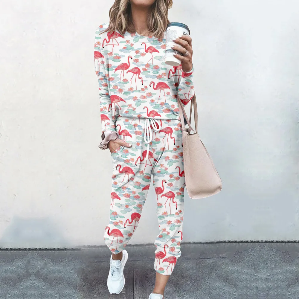Las mujeres Hip Hop Rosa de Impresión Sudaderas Traje de Chándal de Sportswear Moda Jersey+Pantalón 2pc Conjunto de Ropa Femenina - 1
