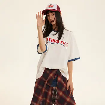 NELLARGEL Y2k Streetwear Embroidyer Camisetas 2023 Verano de gran tamaño Vintage coreano de la Moda de las Camisetas de Chica de la Carta de Harajuku de la década de 2000 Tops
